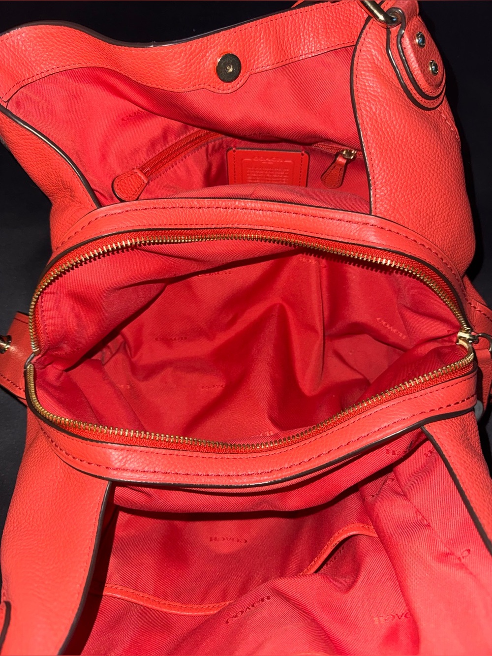 Coach Edie Pebbled Leather Shoulder Tote in Orange-Red - Picture 9 of 12